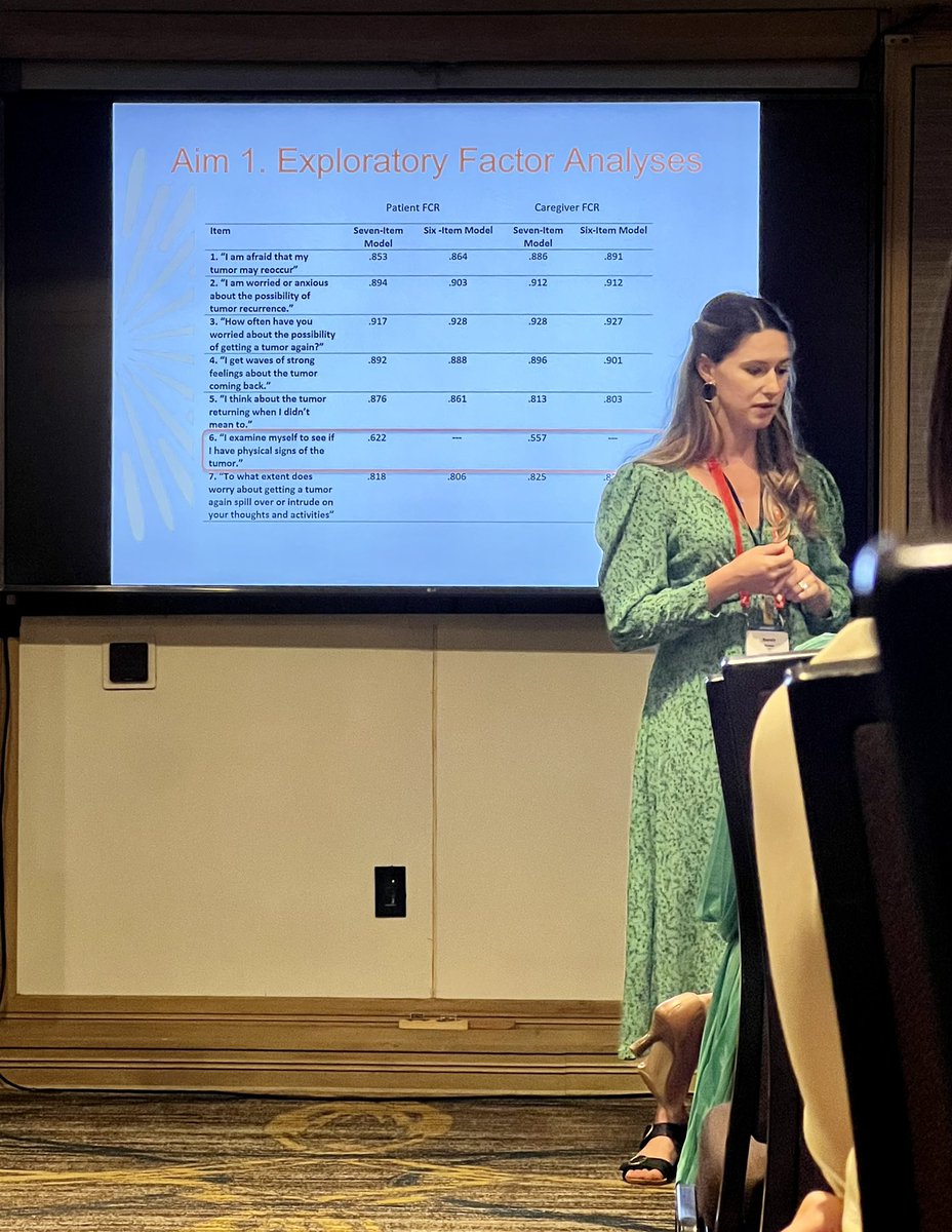 LiveNOWLab's tweet photo. AWESOME presentation by @Sarahellenbraun on the FCR 6 - Brain: the first validated instrument to assess fear of cancer recurrence in patients and caregivers in neuro-oncology!! Proper measurement is the first step in intervention! #IPOS2022 https://t.co/oslb0cQtN3