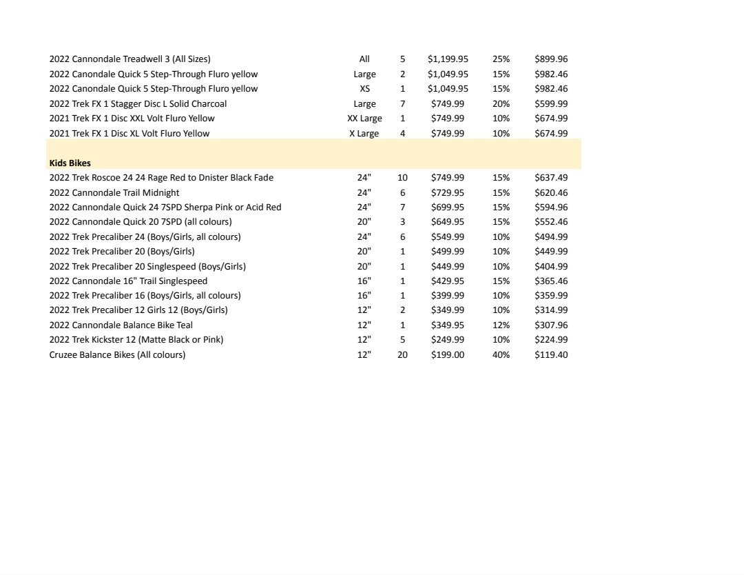 Hey everyone, our 10th Birthday sale starts today. Here is the list of bikes on sale. Stay tuned for more products to be added!