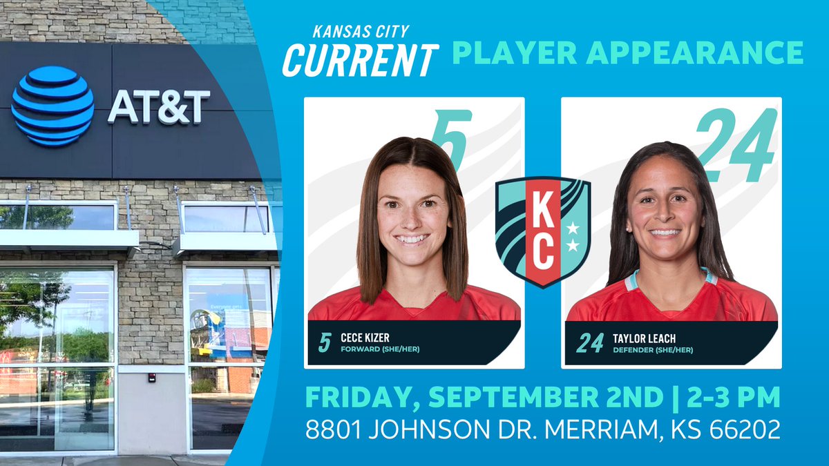 G.O.A.T. Squad (@kamo_goat) on Twitter photo π¨π¨Mark. Your. Calendars!! ππ¨π¨
This Friday you have the opportunity to #ShowUpKC and meet players of the @TheKCCurrent! <a href="/cecekizer/">Cece Kizer</a> and <a href="/tayyyleach24/">Taylor Leach</a> will be at our Merriam Location for pictures and autographs!
#TealRising #KCBaby <a href="/kcbluecrew/">Kansas City Blue CrewβοΈβοΈ</a> <a href="/ATT/">AT&T</a> #LifeAtATT <a href="/KAMOkonnects/">πΎπ΄ππ</a> π¨π¨Mark. Your. Calendars!! ππ¨π¨
This Friday you have the opportunity to #ShowUpKC and meet players of the @TheKCCurrent! <a href="/cecekizer/">Cece Kizer</a> and <a href="/tayyyleach24/">Taylor Leach</a> will be at our Merriam Location for pictures and autographs!
#TealRising #KCBaby <a href="/kcbluecrew/">Kansas City Blue CrewβοΈβοΈ</a> <a href="/ATT/">AT&T</a> #LifeAtATT <a href="/KAMOkonnects/">πΎπ΄ππ</a>