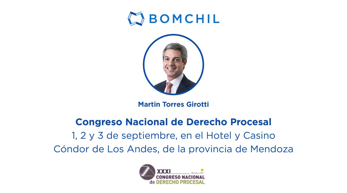 Martin Torres Girotti participará del Congreso Nacional de Derecho Procesal, que se llevará a cabo en la ciudad de Mendoza. ¡Es un honor que nuestro socio nos represente!
Más información: bit.ly/3R0KJ0a