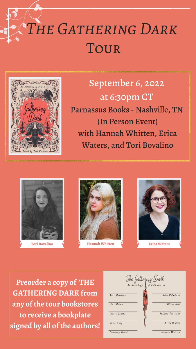 Event: In-Person, Sept 6 @ 6:30 PM Central, Nashville Join @hwhittenwrites, @ELWaters, and me for the in-person launch at the wonderful @ParnassusBooks1! Register: parnassusbooks.net/event/store-ga… Order TGD through Parnassus: parnassusbooks.net/book/978164567…