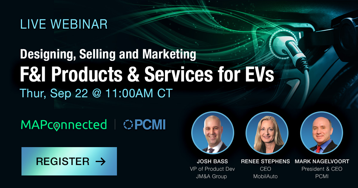 Do you know how to calculate the risks of providing EV coverage? Join Joshua Bass JM&amp;A Group Renee Stephens Mark Nagelvoort PCMI Corporation for our free webinar: Designing, Selling and Marketing F&amp;I Products &amp; Services for Electric Vehicles
mapconnected.com/september-22-d…