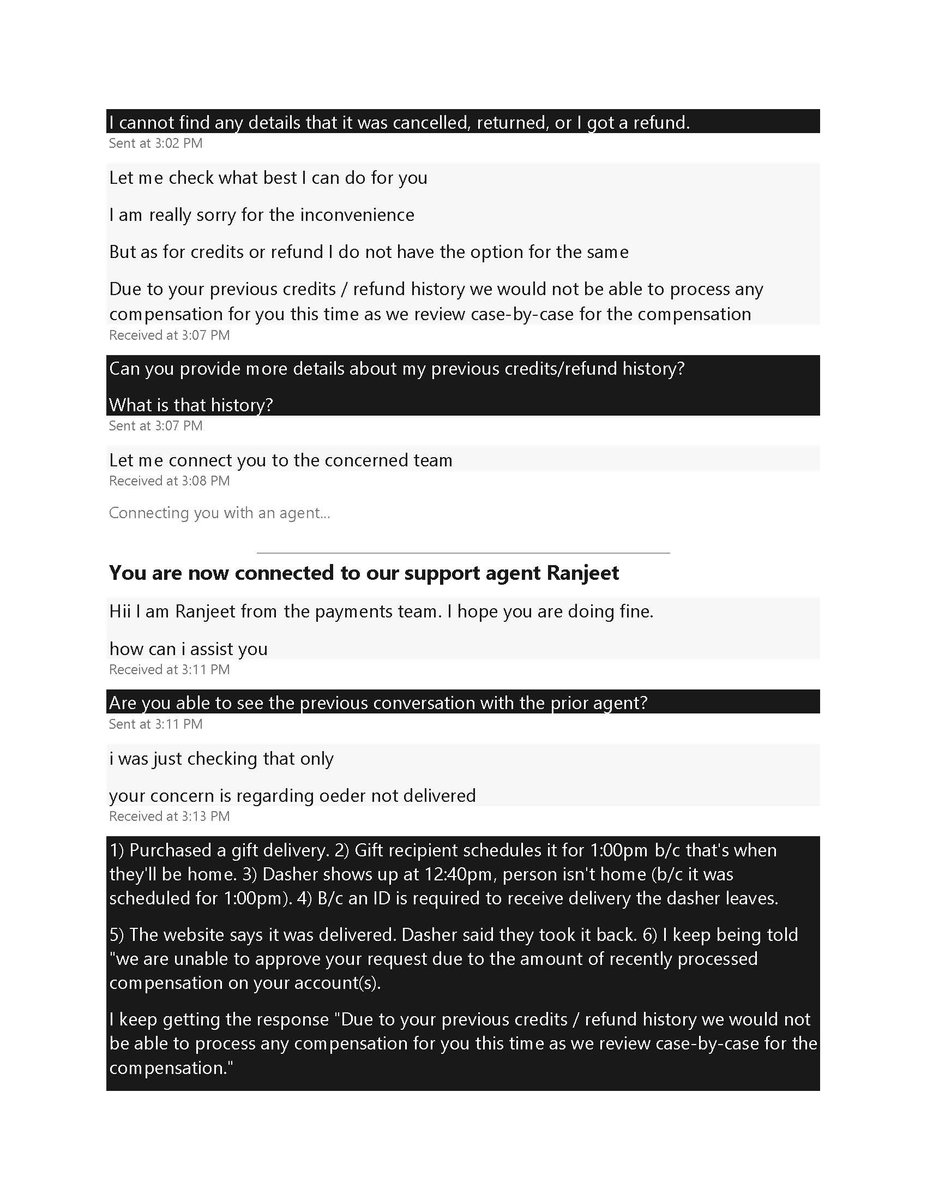 mle_iv's tweet photo. This is @DoorDash_Help attempt at customer service. Nothing delivered; no refund. Five agents on chat. And they keep abruptly ending the chat without resolution. Two agents on the phone, said they can't help. https://t.co/SJq75j620P