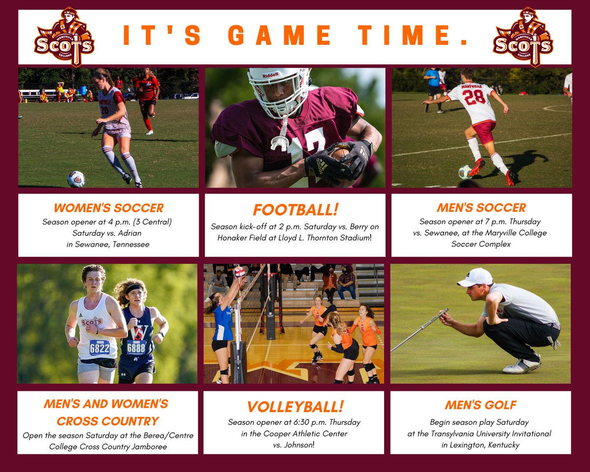 Hey, the MC Men's Golf Team begins play this weekend as well at the <a href="/TransySports/">Transy Sports</a> Invitational. Can't believe we forgot them, but anyways here's a spiffy updated reminder of all your <a href="/MCScots/">Maryville College Athletics</a> events taking place this week! #goscots #maryvillecollege