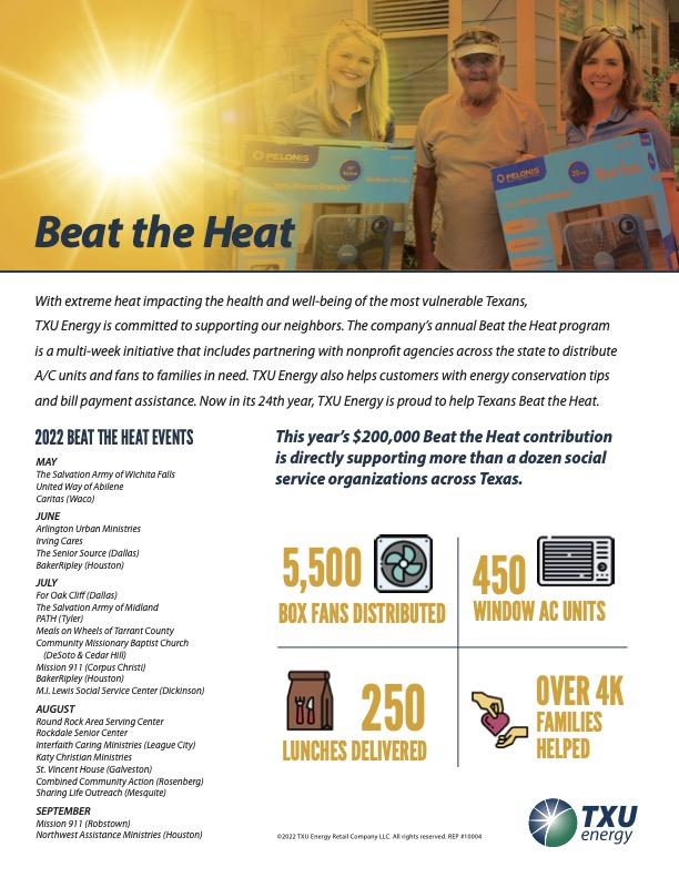 VistraCorpGA's tweet photo. This year @TXUEnergy contributed $200,000 to the #BeatTheHeat program which has gone toward distributing box fans, window units, and lunches to more than 4,000 families in need. Thank you to this amazing team and community partners for all of your hard work! 
#txlege #txenergy https://t.co/oyW4jatr98