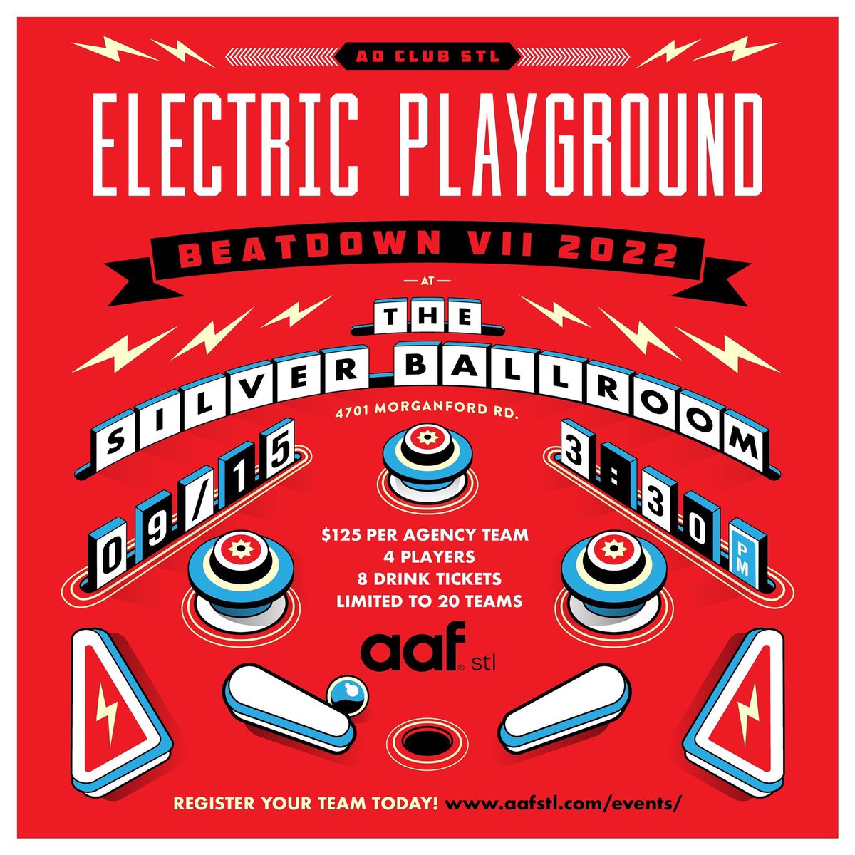 Ad2STL's tweet image. Join the 5th Annual Ad Club Pinball Tournament, The Electric Playground Beatdown on Thursday, September 15th! 

There are 20 agency spots, so sign up with the link in bio for the chance to bring home the coveted Pinball Trophy 🏆