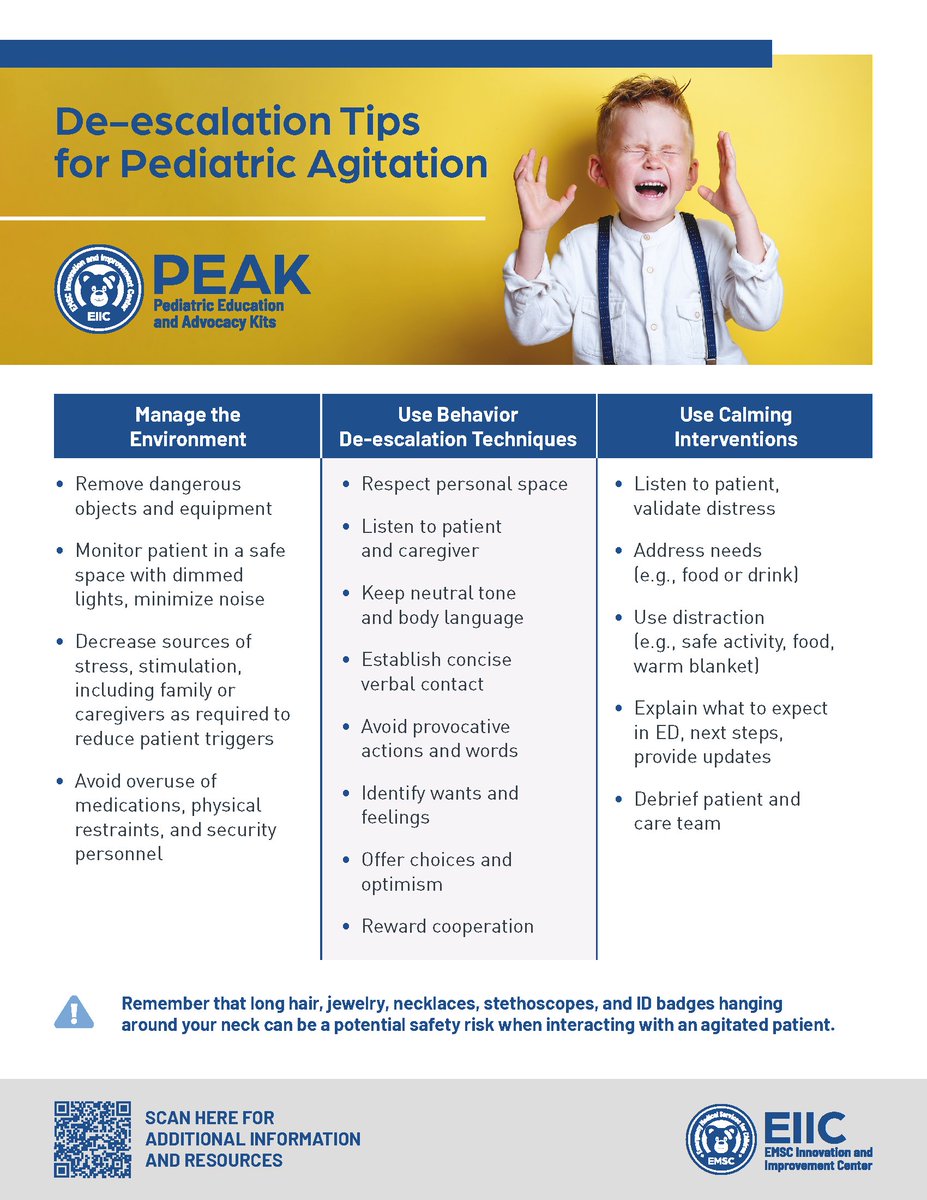 simsaveslives (@drauerbach) on Twitter photo Do you take care of agitated children in your ED? If so check out the new <a href="/EMSCImprovement/">EMSC Innovation & Improvement Center</a> PEAK: Agitation (Pediatric Education and Advocacy Kits) with algorithms, infographics, podcasts, learning modules and more to support YOU/YOUR TEAM
emscimprovement.center/education-and-… Do you take care of agitated children in your ED? If so check out the new <a href="/EMSCImprovement/">EMSC Innovation & Improvement Center</a> PEAK: Agitation (Pediatric Education and Advocacy Kits) with algorithms, infographics, podcasts, learning modules and more to support YOU/YOUR TEAM
emscimprovement.center/education-and-…