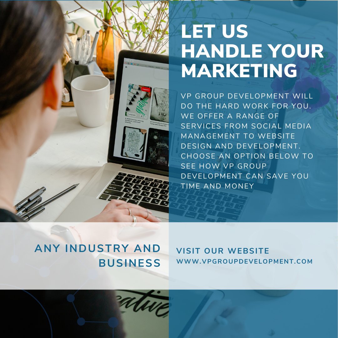 vpgroupdev's tweet photo. Let us handle your marketing!
VP Group Development will do the hard work for you. We offer a range of services from social media management to website design and development. 
 #design #marketingplan #digital #marketingideas #digitalmarketingtips #creativeagency #emailmarketing https://t.co/tEoqxepJYD