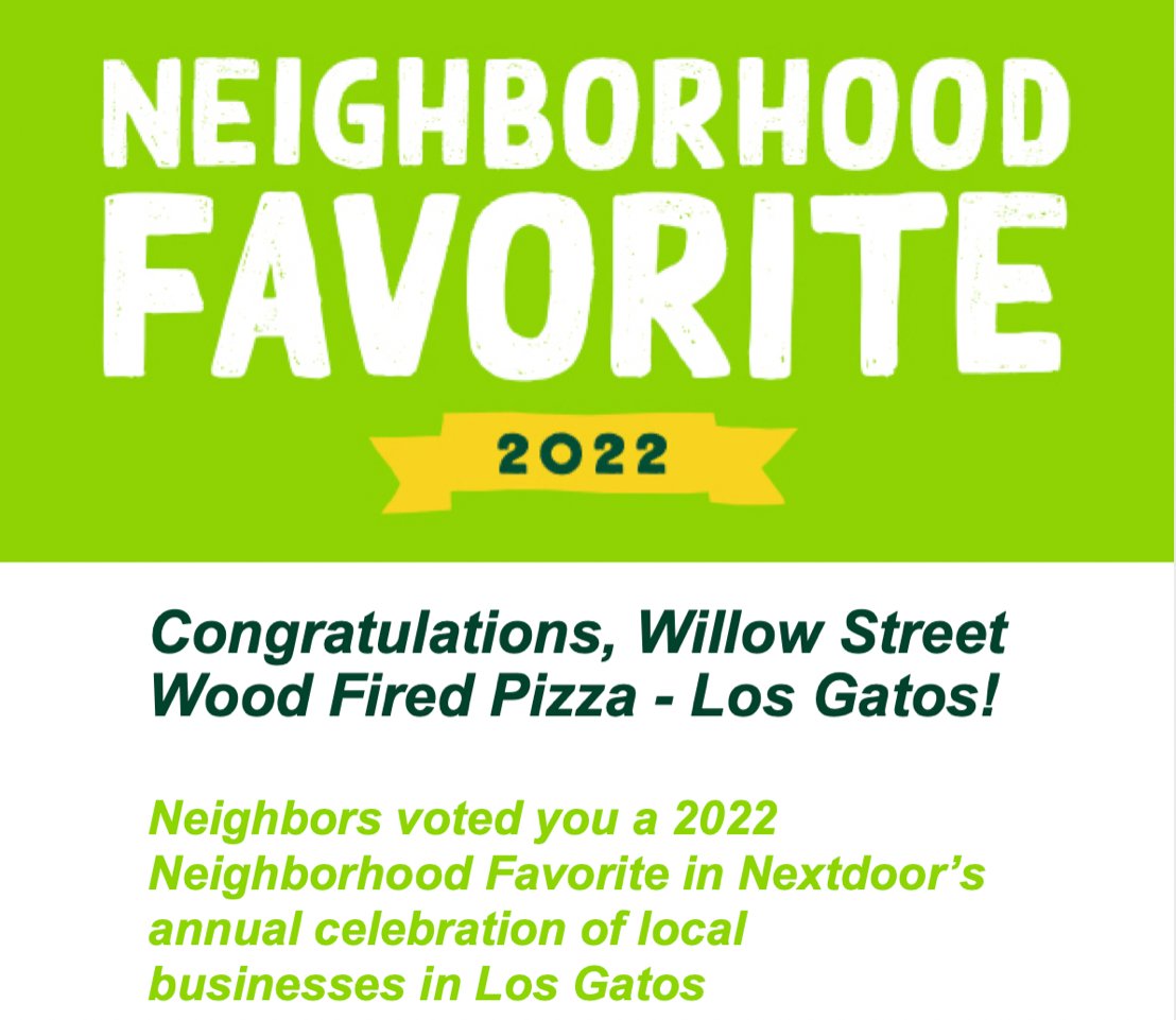 WillowStreet's tweet photo. Willow Street Wood-Fired Pizza has been voted as a Neighborhood Favorite of 2022! 🥳 Thank you, everyone! ❤️

#neighborhoodfavoritescontest #willowstreet #pizza #foodie #california #bayarea #bayareafood #bestfood #healthy #healthyliving #topfoodnews #losgatos #california https://t.co/h7WKzCJSzZ