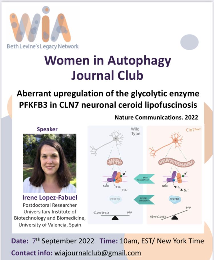 WAutophagy's tweet photo. Our Journal club is back in September 7th with a great paper about how autophagic impairment produces metabolic changes in Batten Disease presented by @lofa_irene from @UValensia when she was at @bolanosjuanp @usal #WomenInScience #Neuroscience #Autophagy #BattenDisease https://t.co/2U8A0hvQoY
