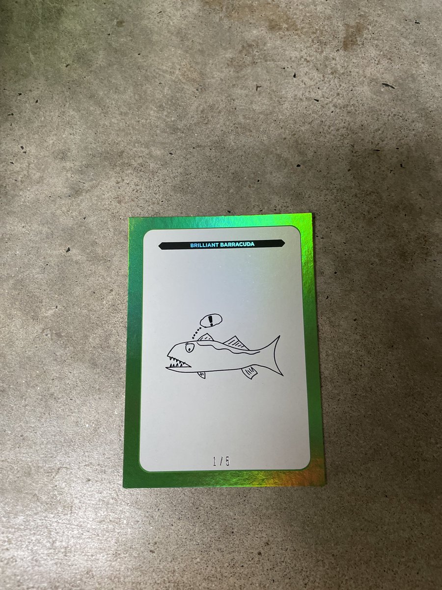 peitapeitaw's tweet photo. @garyvee @veefriends Received my #veefriendscollectibletradingcards yesterday and got this gem 👏🏽👏🏽🙏🏼 #brilliantbaracuda #veefriends 1/5 https://t.co/qIadCFRsn5