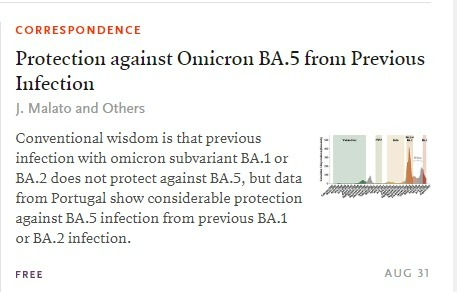 lgraca's tweet photo. Our most recent study was just made available in the NEJM: https://t.co/3W7itK7oEO 
Hybrid immunity, with BA.1/BA.2 Omicron infection, confers significant protection against BA.5 infection.
Also as medRxiv preprint: https://t.co/b7ni4POUhw @medicina_lisboa @IMMolecular https://t.co/YyziOqDFzk