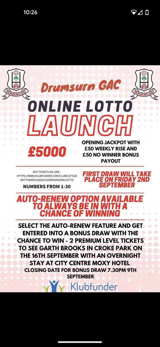 Garth Brooks tickets &amp; an overnight stay in Dublin? Who wouldn’t want to win that??? 

Go go go….. click auto renew now to be in for a chance of winning ⬇️ 

klubfunder.com/Clubs/St%20Mat…