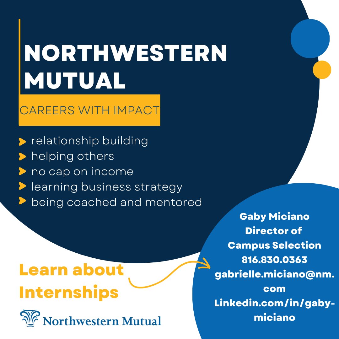 ucmharmonintern's tweet photo. Northwestern Mutual is hiring interns! Interested in careers with impact and want to know more information?? Contact Gaby Miciano! https://t.co/6qvTiyYJHx