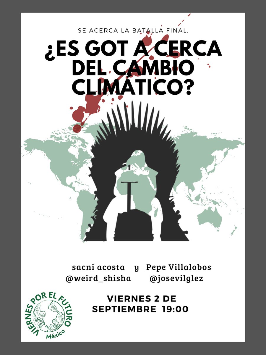 ¿Juego de tronos es sobre el cambio climático? ¿Que podemos aprender de la ficción y fantasía? Activistas climáticos y fans de la serie de televisión hablarán de este tema por @TwitterSpaces. 
@weird_shisha <a href="/josevilglez/">Pepe Villalobos</a>  

#HOTD #HouseOfTheDragon #GOT