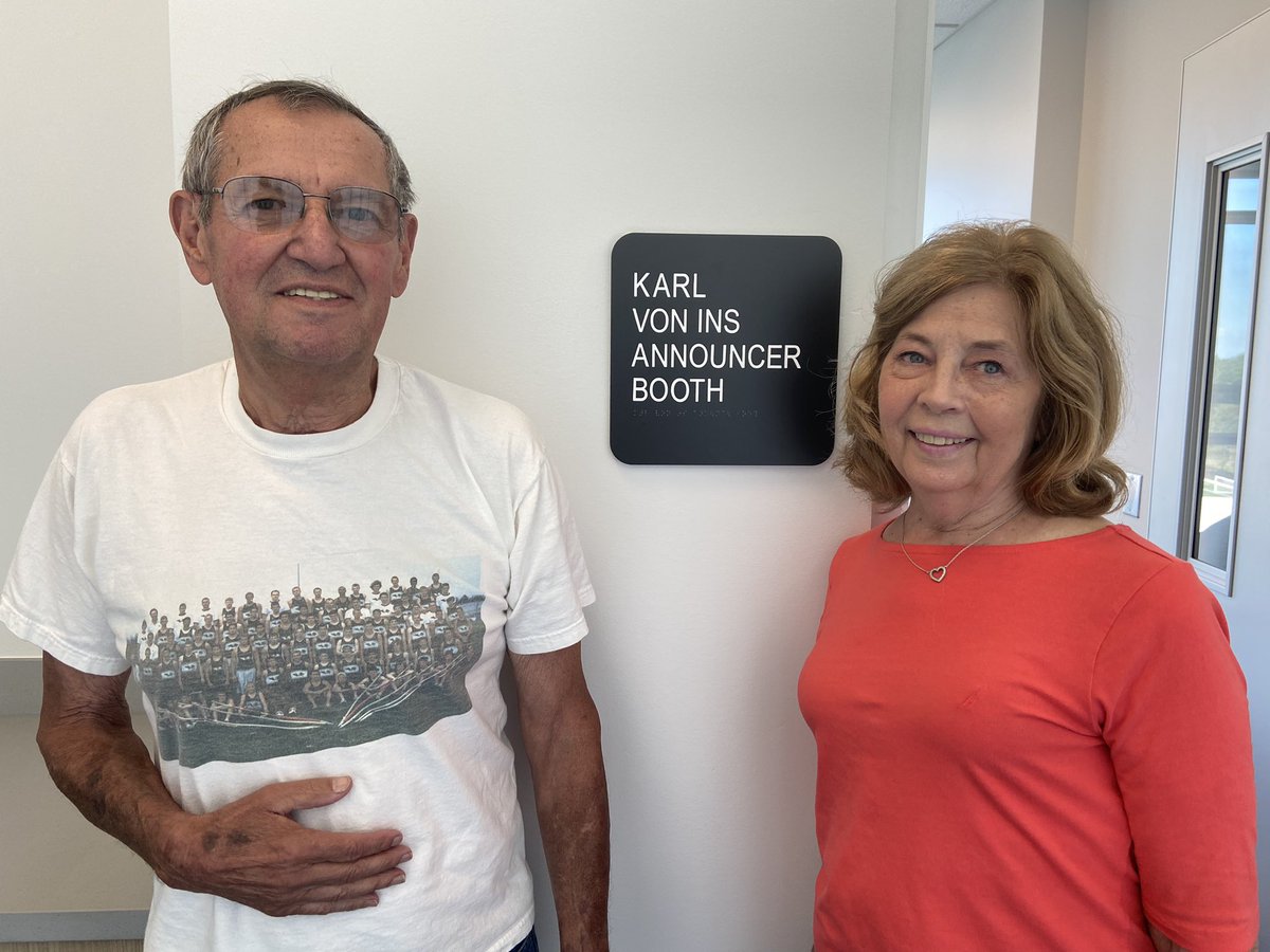 amyduister's tweet photo. My dad has been the announcer for West Ottawa football for 56 seasons. Today he visited the new stadium for the first time and saw this surprise.  Proud to be a Panther! ❤️ @wopanthers @WOPublicSchools #GoWO https://t.co/jD29kRJiNJ