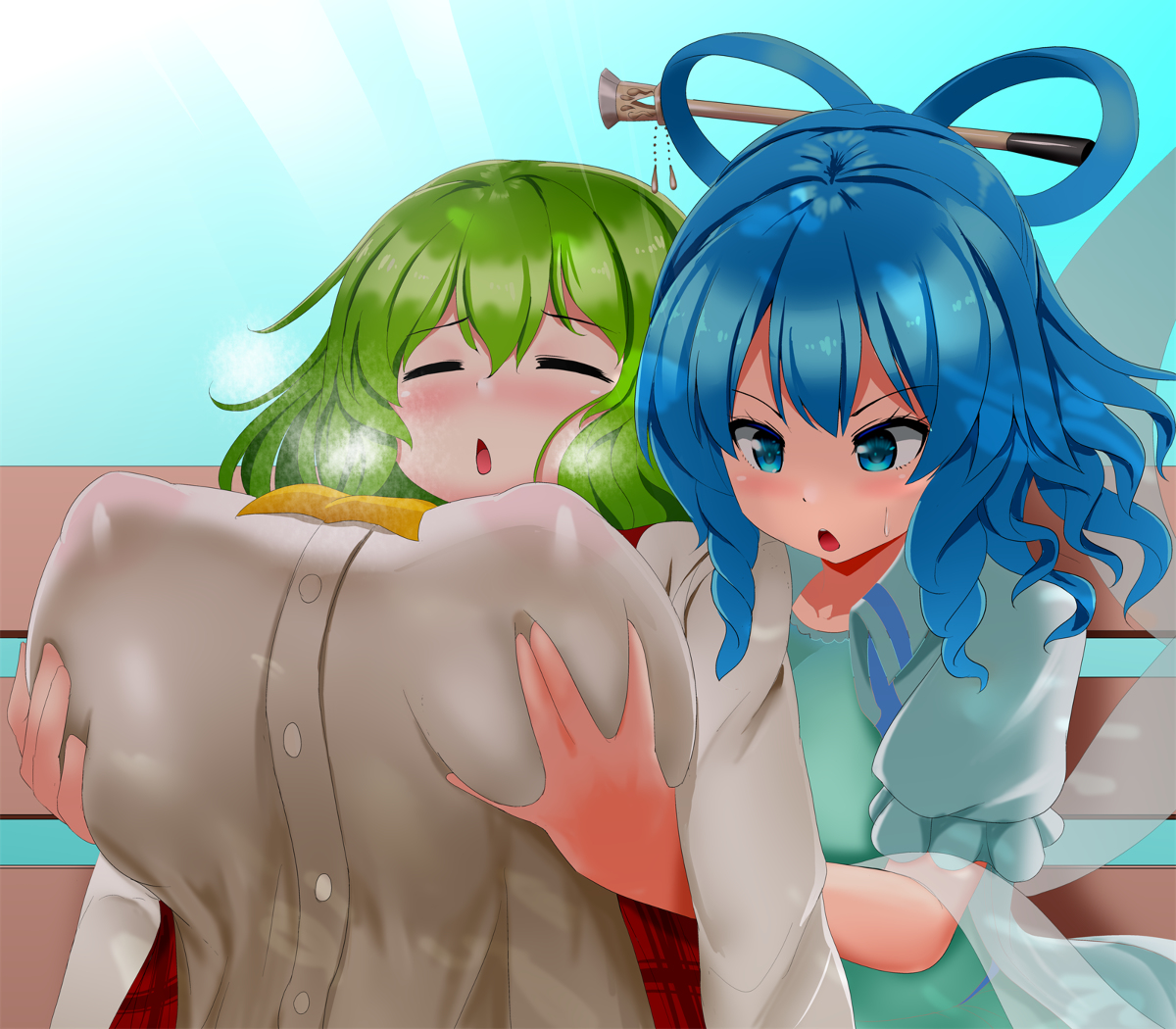 [R-18] リクエストのやつ2 #東方 #風見幽香 #霍青娥 #おっぱい #巨乳 #背後から胸揉み https://t.co/oAHHDE5VY7 