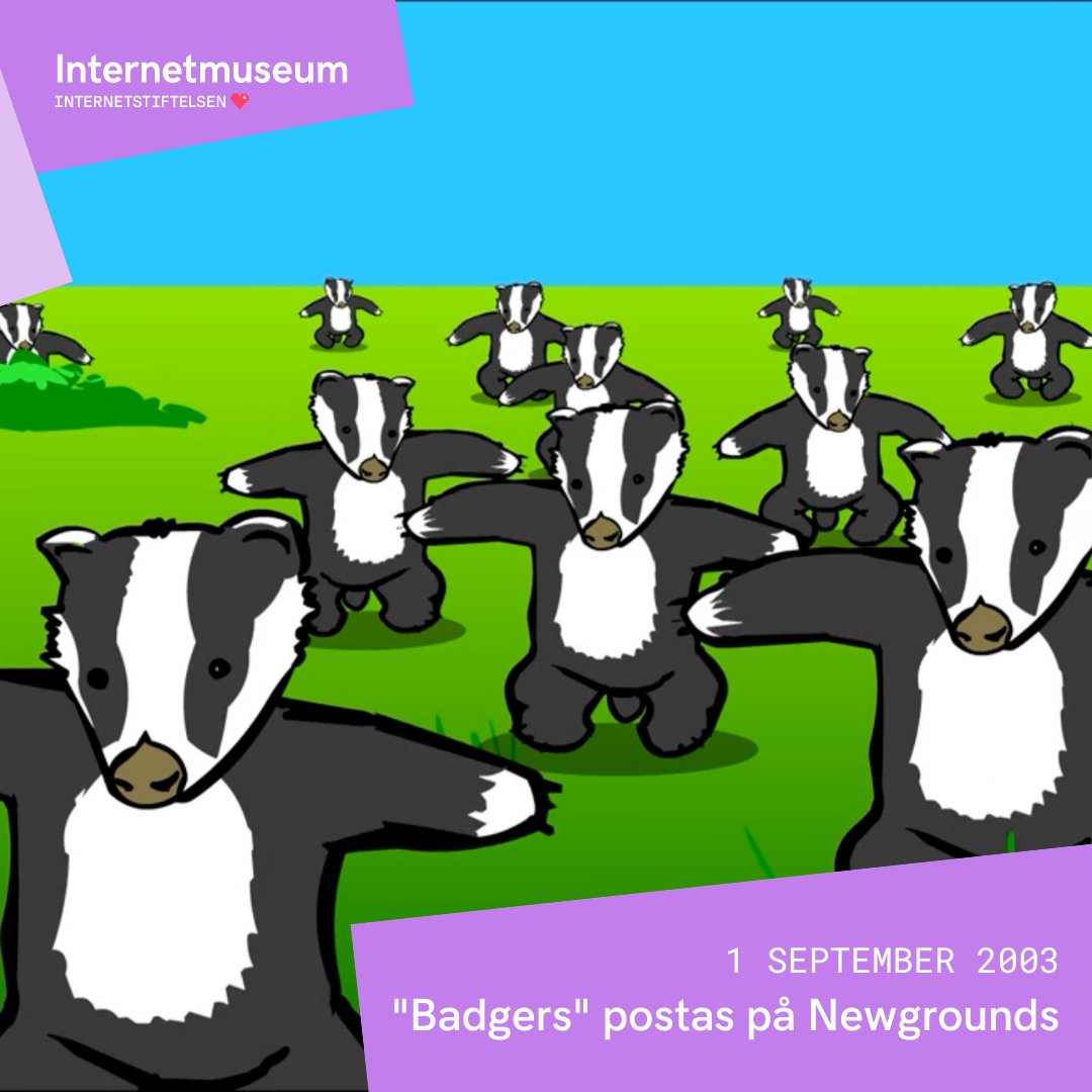 Om vi säger "Badger badger badger", vad säger ni då? 🦡 En av de största virala videorna före Youtube var en liten Flashanimation om djur och svampar – idag är det 19 år sedan den först postades på Newgrounds! Läs historien på internetmuseum.se/tidslinjen/bad… 🍄🍄