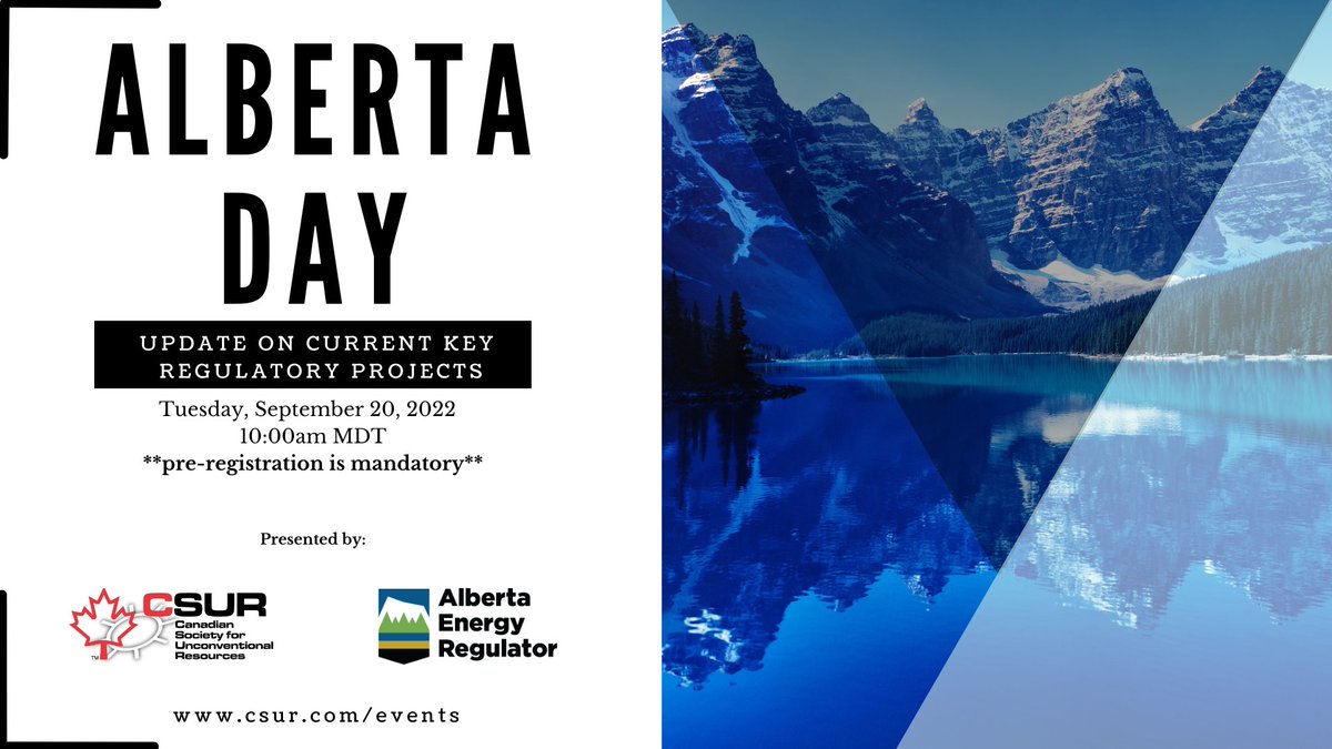 CSEEyyc's tweet image. WHERE AND WHEN:
Tuesday, September 20, 2022 at 10:00am MDT - Zoom webinar

For More Information, Bios and Registration Visit csur.com/events/#id=102…

**PRE-REGISTRATION IS MANDATORY**

Registration will close on September 19 2022 at 15:00.

#albertaenergy #regulatory #projects