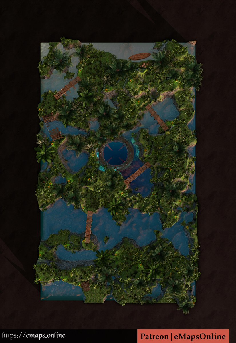 EmapsOnline's tweet photo. Get to the boat! This map looks AMAZING in "night mode" with hidden lighting effects! Find more variants at https://t.co/fV9fjpjYKM https://t.co/V0HlG6lMUD and donate at https://t.co/FQ8dToVc9i!
#battlemap #dnd @DungeonAlchemi1 #eMaps #jungle #water #bridges https://t.co/PhG0CsA3aO