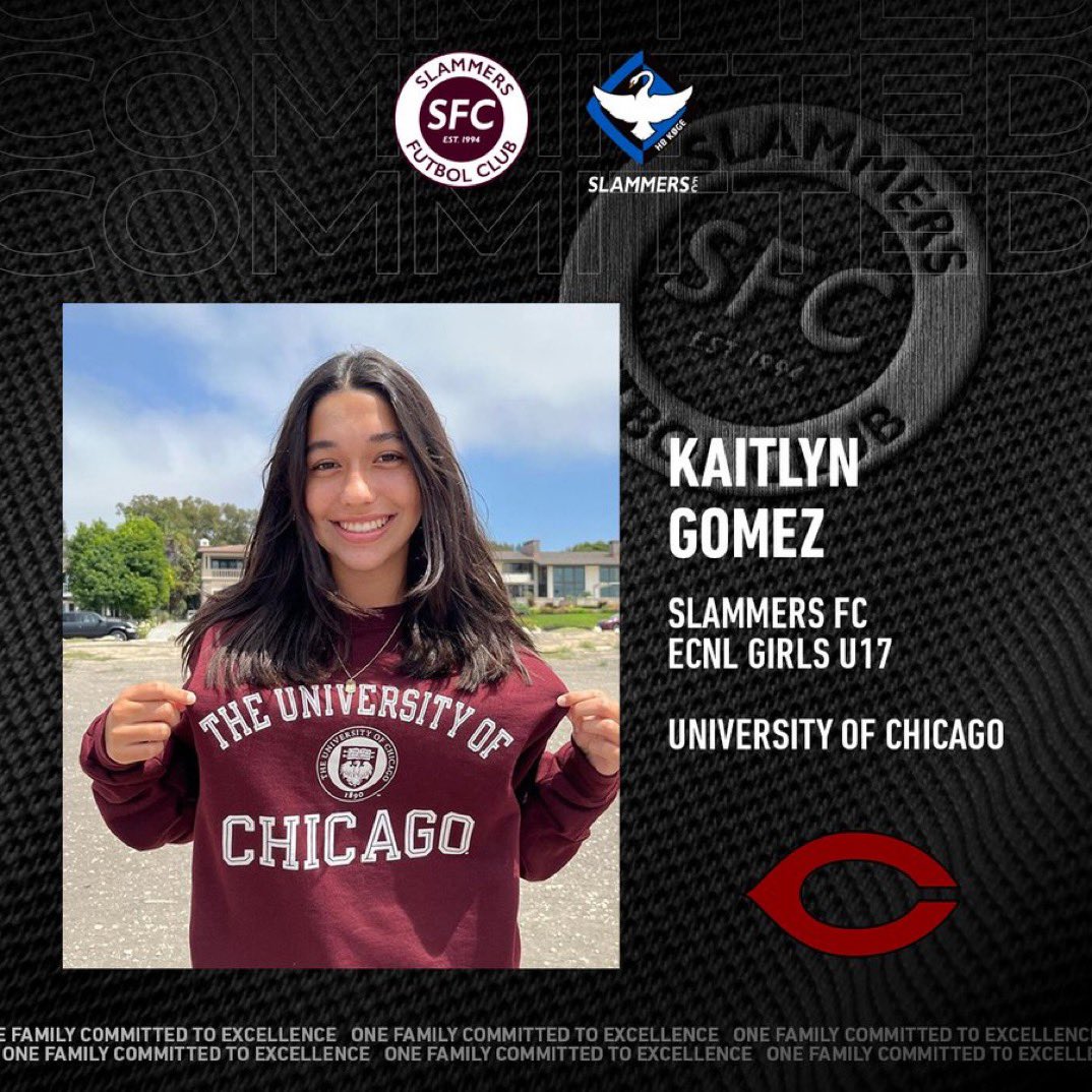 COMMIT! Congrats to Kaitlyn Gomez from our Slammers FC ECNL Girls U17 team, who has verbally committed to the University of Chicago. We are proud of you!! #slammersfc #slamfam #chicago #gomaroons #sfccommits