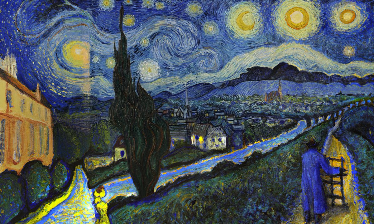 My Outpainting of 'de sterrennacht' using DALL-E