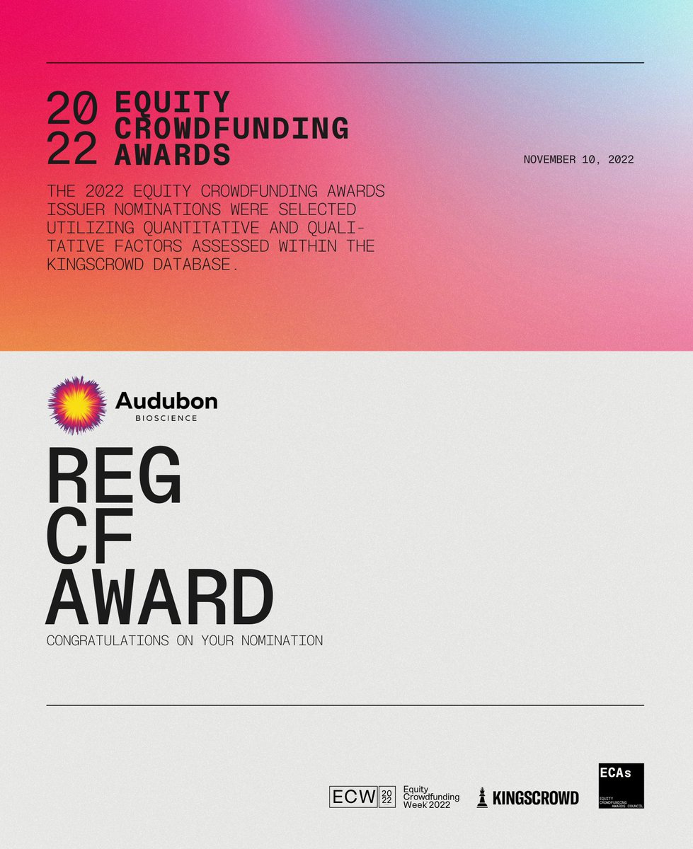 STARTUPSTARTER (@startupstarter_) on Twitter photo Meet the 2022 Equity Crowdfunding Awards RegCF Award finalists: <a href="/BOXABL/">BOXABL</a> <a href="/asaakmobile/">Asaak</a> <a href="/CustomerIO/">Customer.io</a> <a href="/AudubonBio/">Audubon Bioscience</a> & <a href="/CurlMix/">CurlMix</a>
Voting is live until September 30th, 2022. Vote now! awards.startupstarter.co
#2022ECW #EQUITYCROWDFUNDING #ECW #EQUITYCROWDFUNDINGAWARDS #CROWDFUNDING Meet the 2022 Equity Crowdfunding Awards RegCF Award finalists: <a href="/BOXABL/">BOXABL</a> <a href="/asaakmobile/">Asaak</a> <a href="/CustomerIO/">Customer.io</a> <a href="/AudubonBio/">Audubon Bioscience</a> & <a href="/CurlMix/">CurlMix</a>
Voting is live until September 30th, 2022. Vote now! awards.startupstarter.co
#2022ECW #EQUITYCROWDFUNDING #ECW #EQUITYCROWDFUNDINGAWARDS #CROWDFUNDING