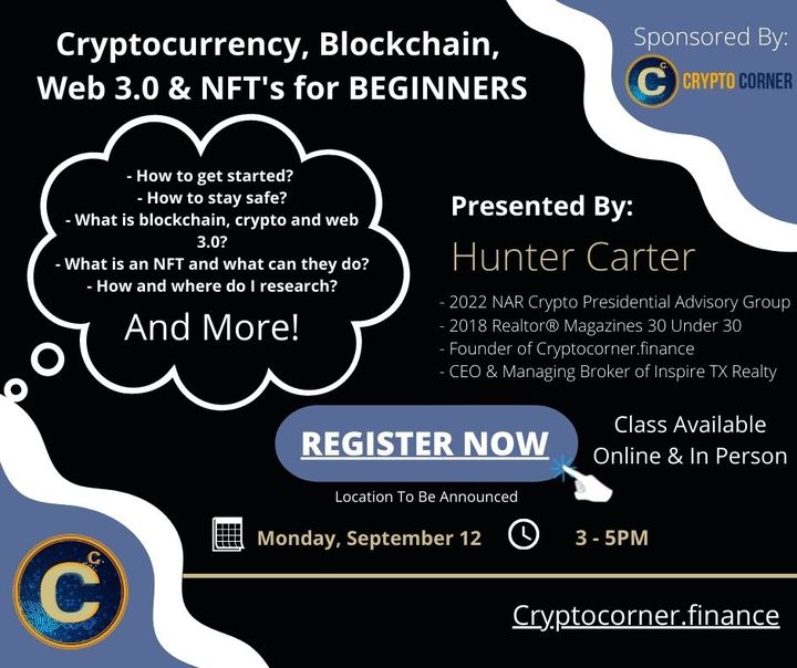 MyCrypto_Corner's tweet photo. Upcoming Cryptocurrency, Blockchain, Web 3.0 & NFT's Class for BEGINNERS! Sign up today at https://t.co/C6vj3sU32c or go to https://t.co/hc1TJvmQou to view our ALL CLASS SCHEDULE!
#ContentForToken #EduMarketPlace #Cryptocorner #TheCryptocorners #BinanceSmartchain #NFT #CryptoEDU https://t.co/EXwjz2bxAQ