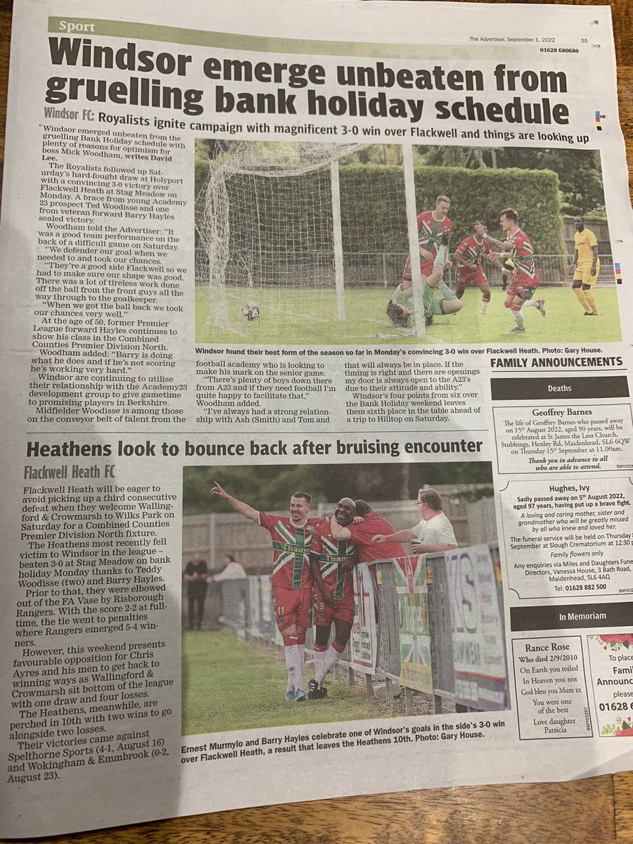 Hot off the press for me tonight printing my son hitting headlines in local sports papers! Makes me a proud Dad! Lots more to come from a young talent that is Teddy Woodisse⚽️🥇🤣 #maidenheadadvertiser