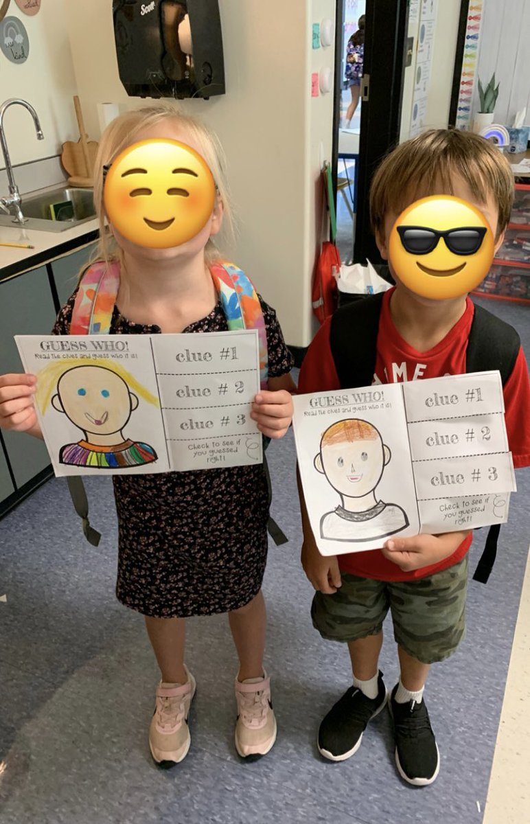 Yesterday we made “Guess Who” papers for the kiddos’ parents to find on Curriculum Night last night. They had so much fun drawing self-portraits and giving clues. They couldn’t wait to “trick” their parents. 😂