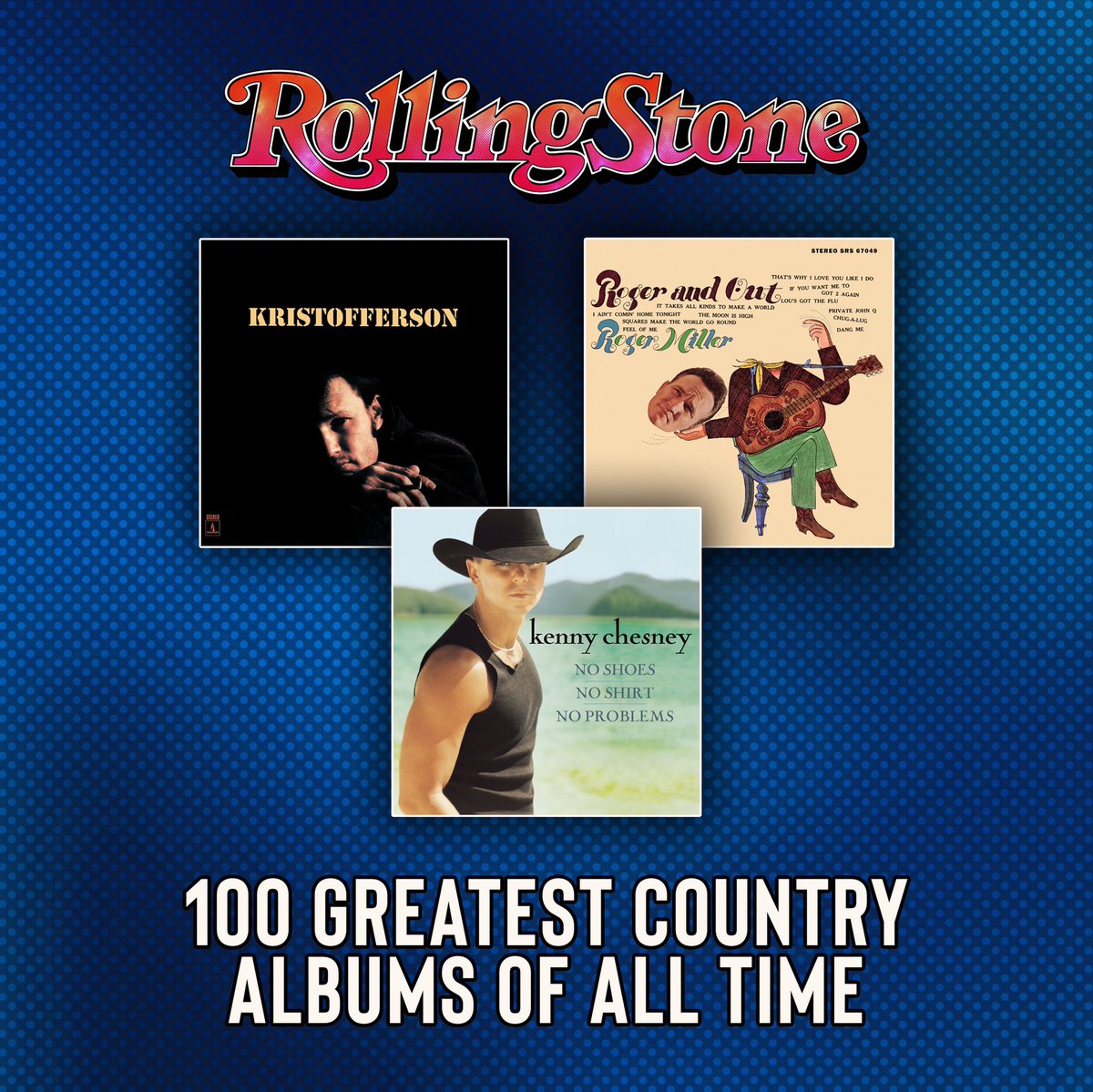 Albums from @kennychesney, @kkristofferson and @therogermiller each made @rollingstone’s list of The 100 Greatest Country Albums of All Time. ✨ #teammhm