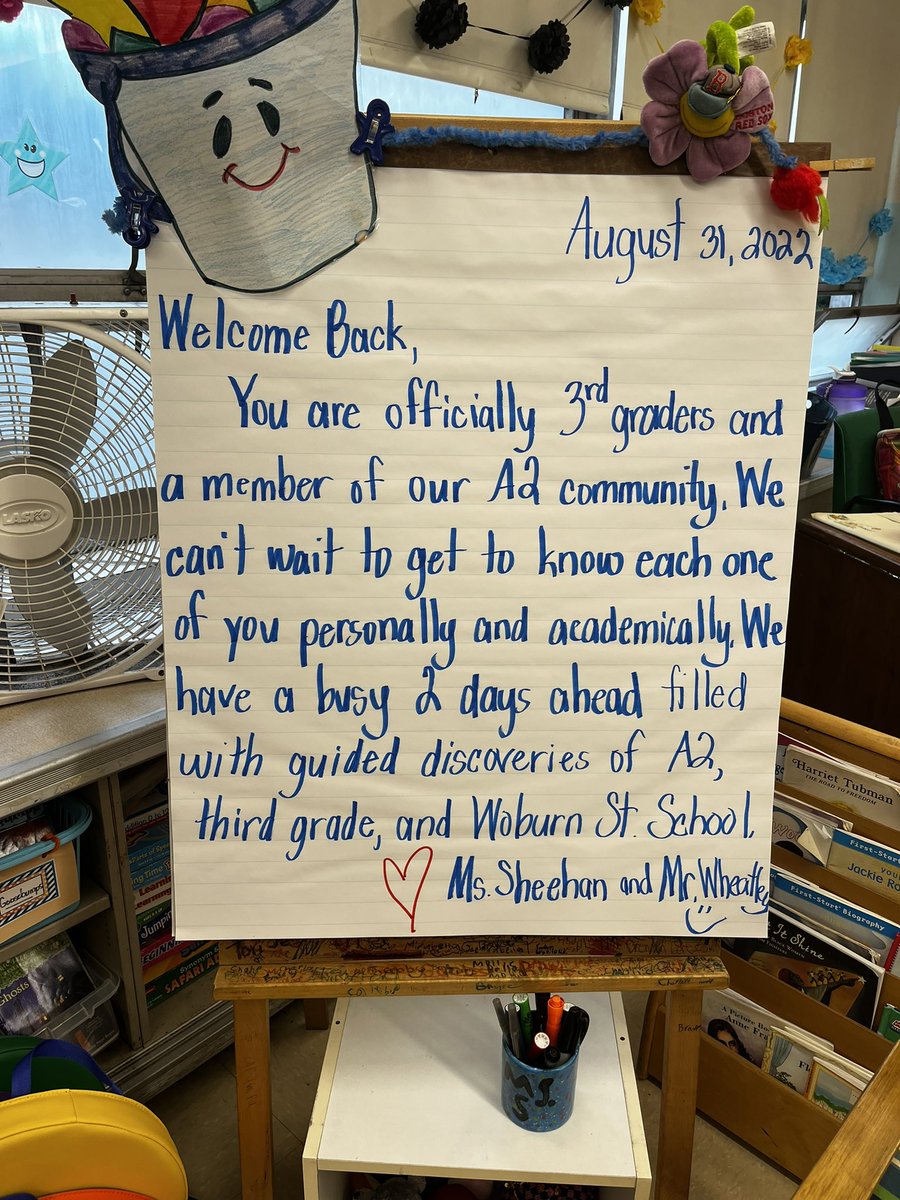 sheehan_kerry's tweet photo. Happy 1st Day of School 2022-2023 😁📚📝 to A2 third graders. Looking forward to a great year! #WTAspirit #WPSspirit https://t.co/qqKakeNYDV
