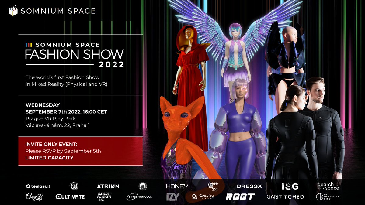 ➡️ One of a kind Mixed Reality (#VR + physical) #SomniumSpace Fashion Show is happening soon! ⬅️

We are revolutionizing the way people will experience &amp; try fashion! 🔥

🗓️Sep 7th, Prague, Vaclavske Namesti 22, 16:00 CET

❗️Invite Only Event - RSVP soon - <a href="/NataliGrimberg/">Nataliya Grimberg</a>