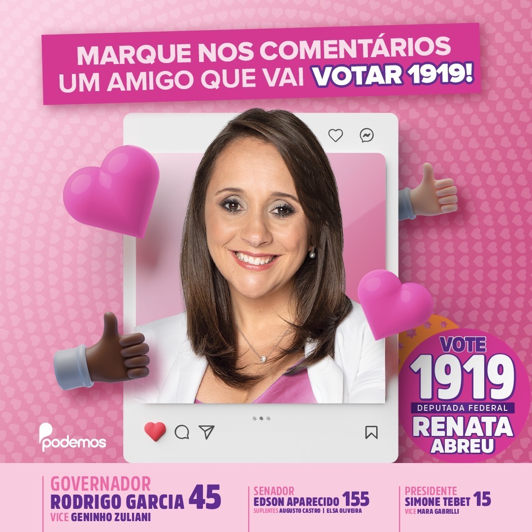 RenataAbreu2020's tweet photo. Estamos cada dia mais perto das eleições. Dia 2 de outubro é 1919 Renata Abreu Deputada Federal! ✌🏻
Você conhece alguém que também vai votar 1919? Marque esses amigos aqui! 😉
#1919 #Vote1919 #DeputadaRenataAbreu https://t.co/bDbiS8DoD6