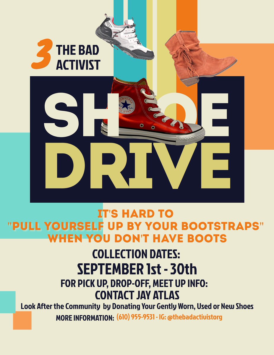 I’m thinking we should aim for 100 pairs of socks and 50 pairs of shoes. 
3 of 12

#dogood #supportlocal #community #phillynonprofit #thebadactivist #communityservice #partners #dosomething #challenge  #helpingothers #change #nonprofit #freedom #love #motivation #mentalhealth