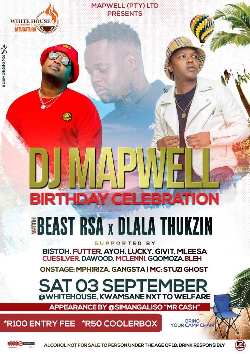 Friday (02 Sept)
* Cloud 7 Lifestyle (eMpangeni) 
* Engadini Lifestyle (eSikhawini)

Saturday (03 Sept)
* Cubana (Richards Bay)
* White House (eMtubatuba)