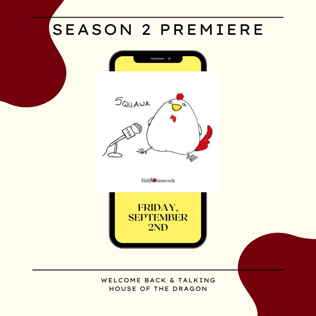 thesquawk_'s tweet photo. WERE BACK! Tune in Friday to hear Stephen and Noah catch up on their summers, talk the first two episodes of Game of Thrones: House of the Dragon, and discuss what's in store for the pod this semester! https://t.co/tWF6A3ozzr