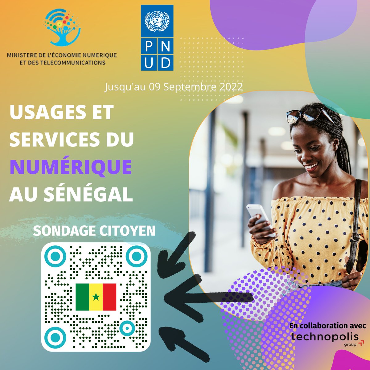 📢Le Ministère de l'Economie Numérique et des Télécommunications et le PNUD lancent un sondage sur les usages et services du #Numérique au #Senegal 🇸🇳
Participez jusqu'au 09/09
➡️fr.surveymonkey.com/r/citoyenNumSN

#senegal #dakar #tech #digital #team #africa #senegalaise #kebetu #afrique