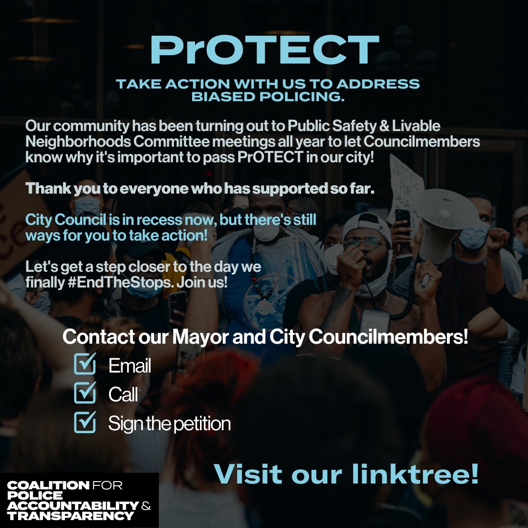 CPATSanDiego's tweet photo. Our community has been turning out all year to let San Diego City Council know why it's important to #PassPrOTECT in our city!

City council is in recess now, but we can still call on them to #EndTheStops! ➡ https://t.co/0IH5QZXv2d

Reply with ✅ when you’ve taken action! https://t.co/CZ5ti2EGQ6