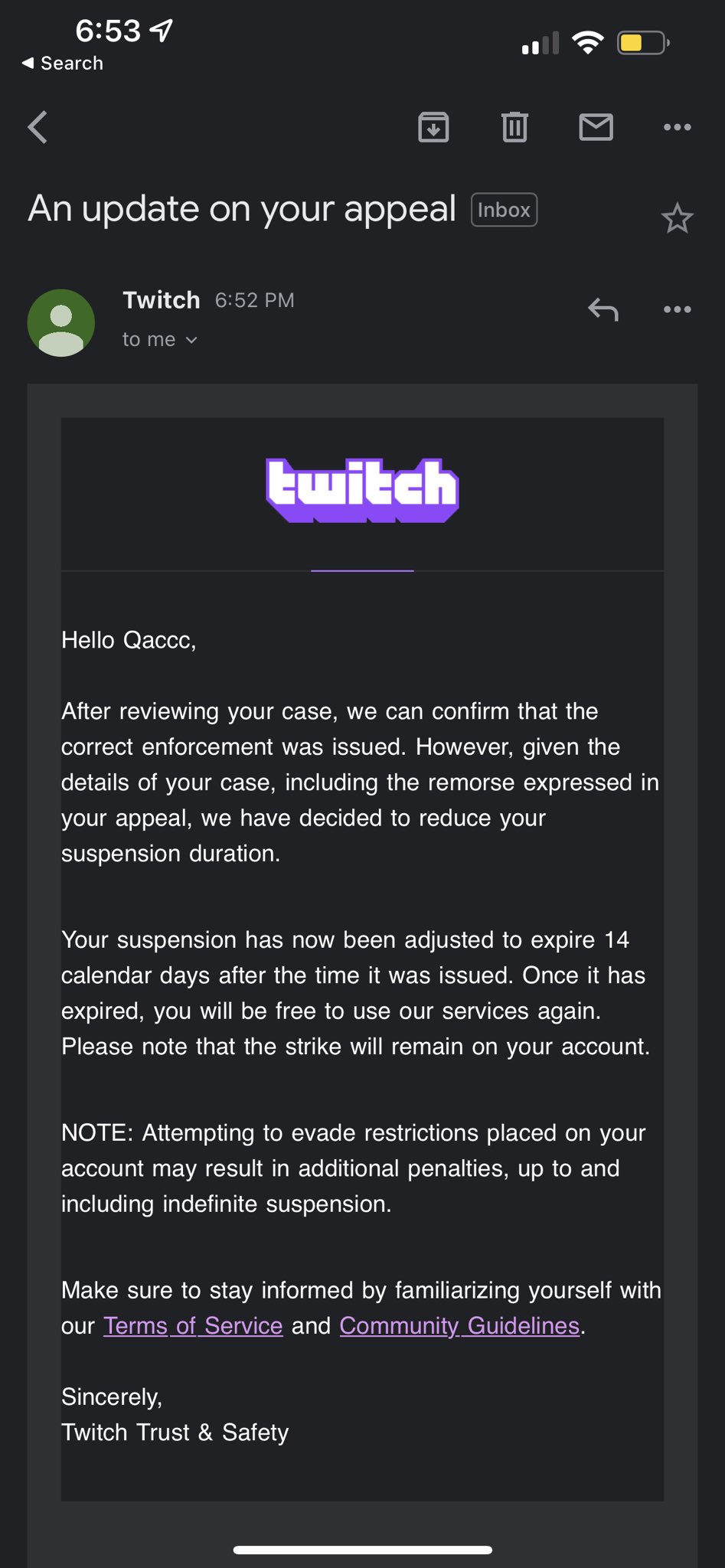 Qac on Twitter "Bro how twitch accepted my appeal and gave me 14days