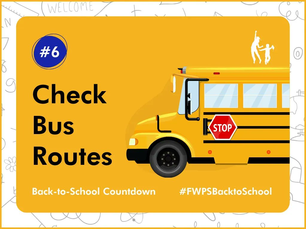 FWPS210's tweet photo. Countdown to Class #6: 2022-23 Bus information was emailed to families last week. Review your child’s route numbers, stop locations, and pick-up and drop-off times. Visit https://t.co/qV1em93j3V or call FWPS Transportation at (253) 945-5960 for more information. #FWPSBacktoSchool https://t.co/yArG7G918M