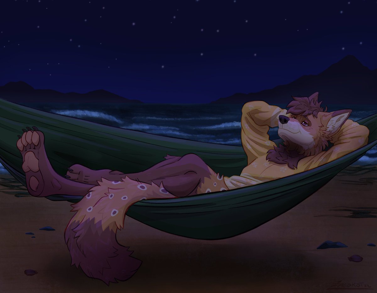 a quiet night, with stars as company, and the sound of the waves, is the most relaxing thing you can feel✨
Fullbody comm for @Lucky_floofbean