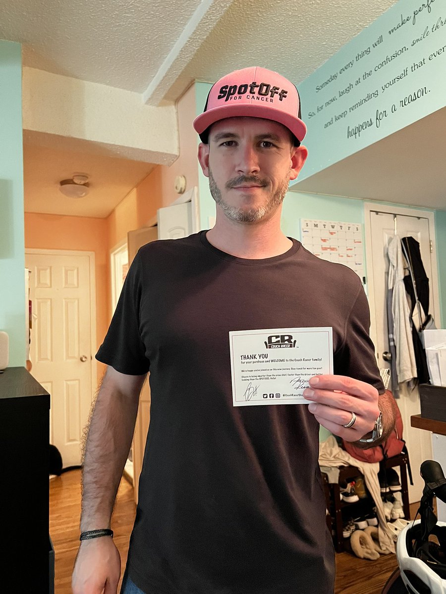 indyfan_vance's tweet photo. Just got my @CouchRacerShop #SpotOff for Cancer hat. @FreddieKraft I see what you mean when you say this takes up a lot of your, you and @SpotterBrett sign these cards! The fireball candy is a nice touch 👌🏻 #Holla https://t.co/EHi2gPXt2U