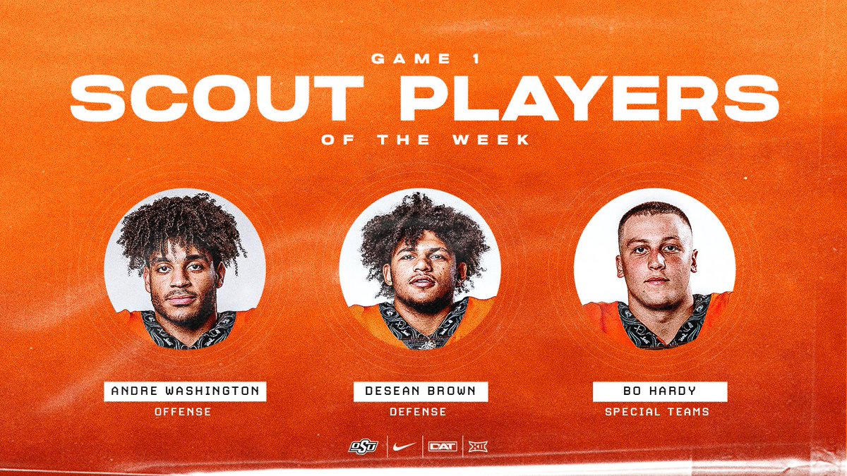 Proud of all the guys for working hard and getting to this point. Excited to see this team play tomorrow. Congrats to our Week 1 Scout Players of the Week. #GoPokes #DAT