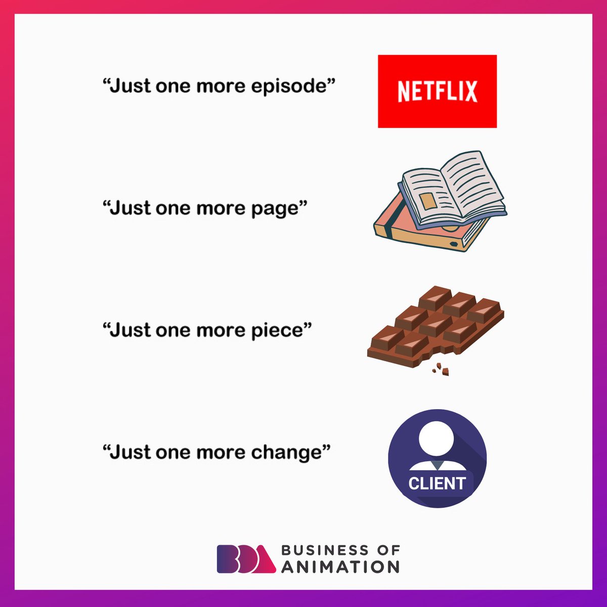 promoshinvideo's tweet image. Unlimited "one more" statements from our dear clients. 🤷‍♂️😅

Want to Learn The 6 Most Important Things Every Animator Needs to Know to Be Successful? Sign up for our FREE Masterclass! Link in bio.

#AnimationMeme #AnitomatorsMeme #AnimationHumor #AnimatorsHumor #HumorforAnimators