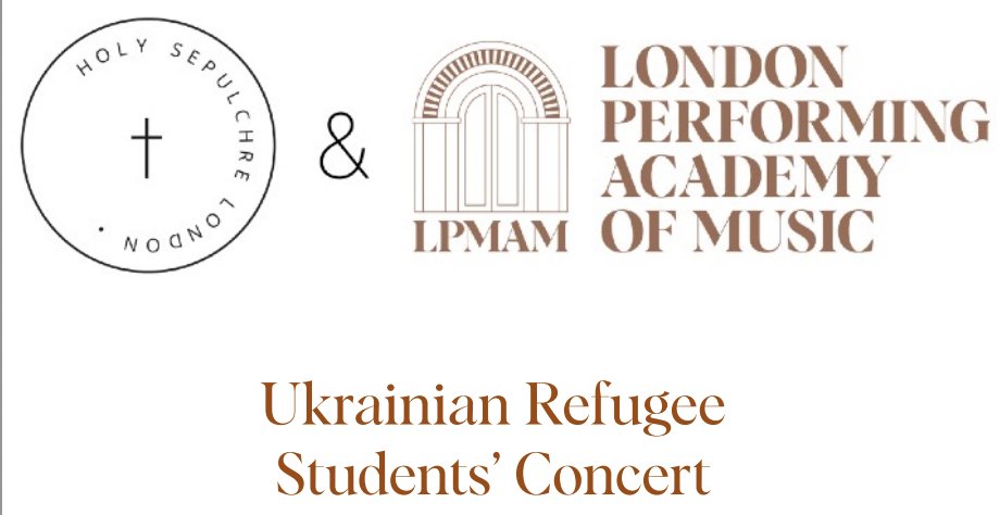 Performing today are the exceptionally talented Ukrainian refugee music students.

Don't miss their amazing performance!

17:00-18:00
<a href="/HolySepulchreUK/">Holy Sepulchre London</a>
More information at hsl.church/upcoming-events