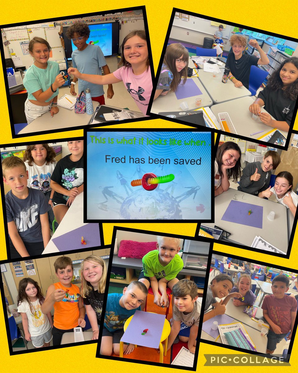 ONeill5thGrade's tweet photo. Fred is one lucky worm and I am one lucky teacher!  Great job saving Fred the worm fifth grade!  Loved seeing you all work together to problem solve!  @NeidigElem @QCEAed #qcsd #neidig #teamwork https://t.co/Z2RgHwplxX