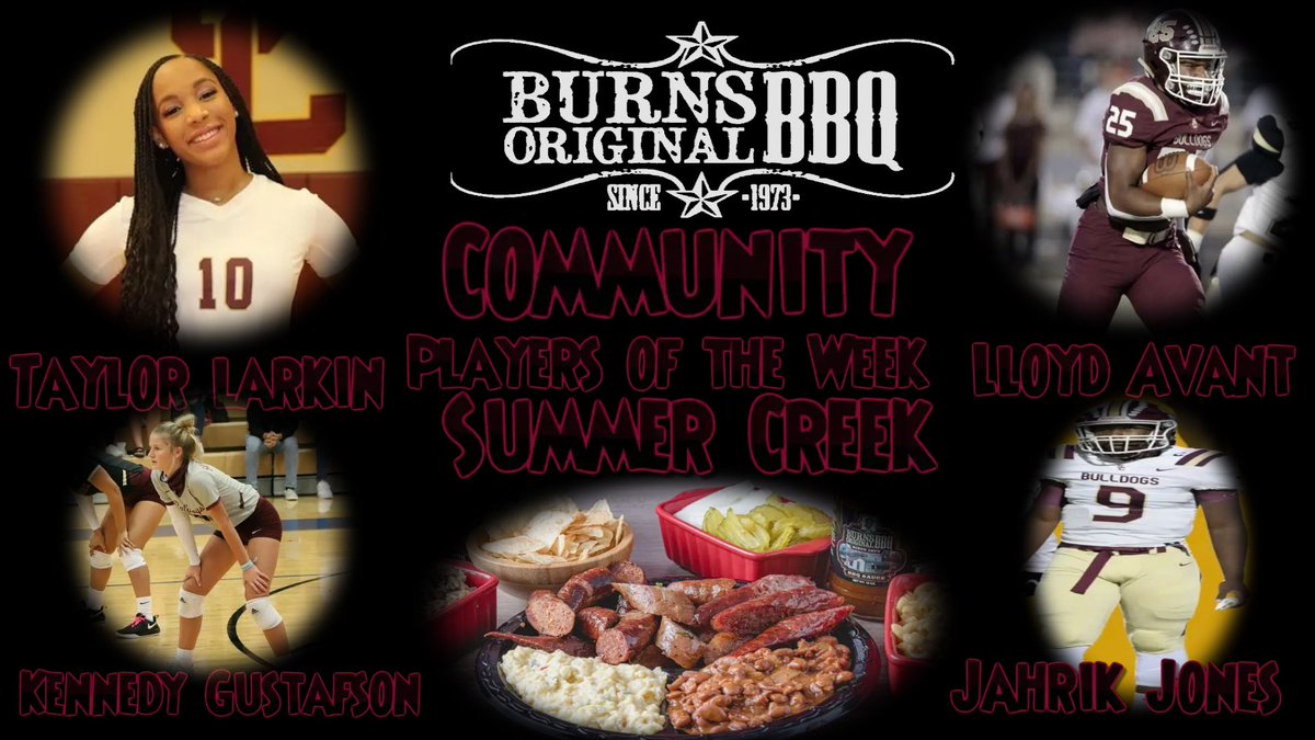 Burns Original BBQ Summerwood Kroger Bistro would like to celebrate the athletes of the week!  Thursday Sept 1 is Summer Creek High School Day at the Bistro!  Players of the week get a free lunch! Text 832-515-0572

Kroger 
14221 E Sam Houston Pkwy N
Houston, TX  77044