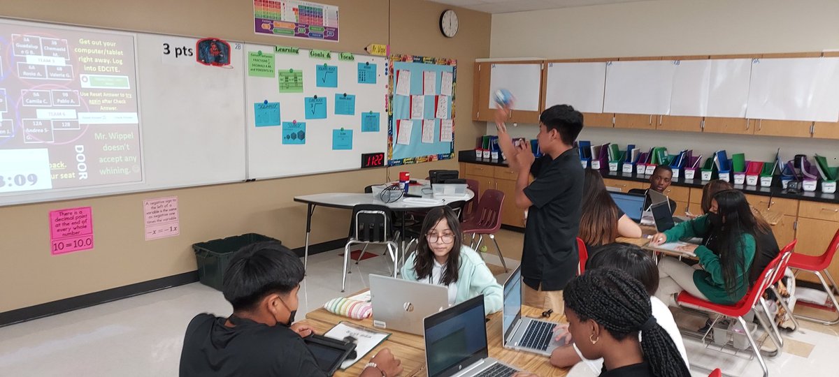 MisterWippel's tweet photo. Students played Trashketball before our 1st test! Each temmate answered a different randomly generated problem on @EdciteTeam. Teammates could assist each other but not tell each other answers. We reviewed perfect sq's/cu's, order of ops, and dec./fract. conversion. @IMS_Indians https://t.co/uNvCzwNDFQ