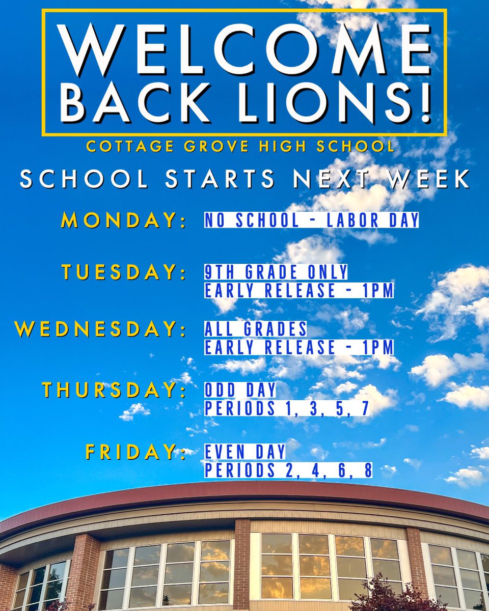 School starts next week, September 6th!